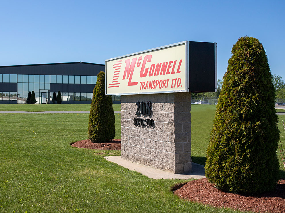 McConnell Transport sign in front of their office building
